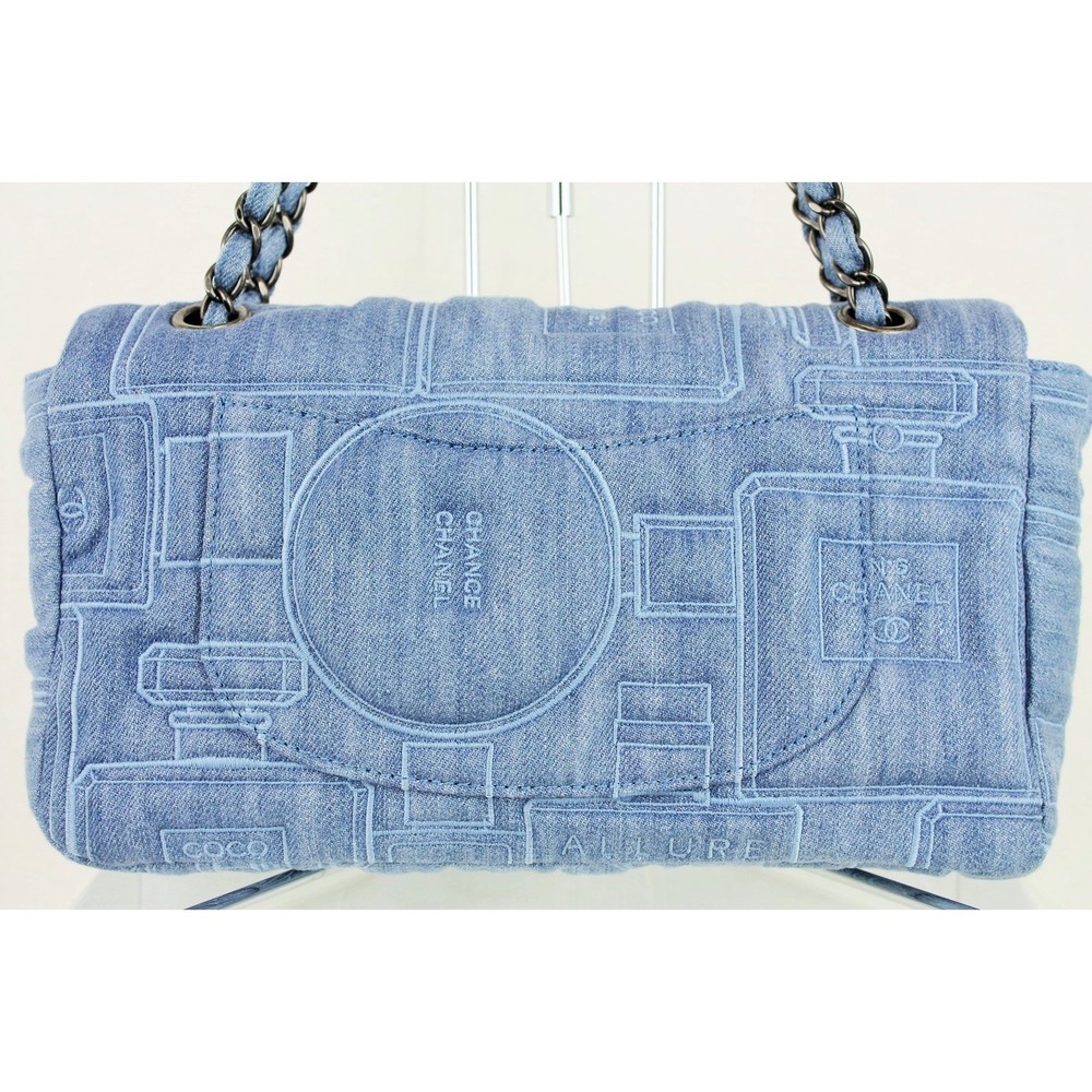 Chanel Chain Shoulder Embroidery Denim Bag Blue - Picture 2 of 8